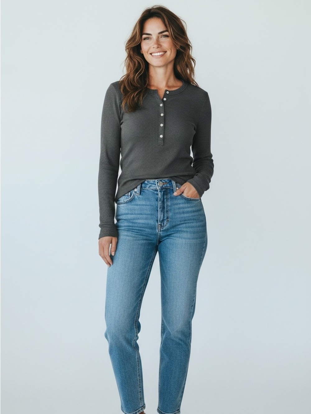 Aerie Women’s Size Small Henley Ribbed Layering Long Sleeve Shirt Gray Y2K